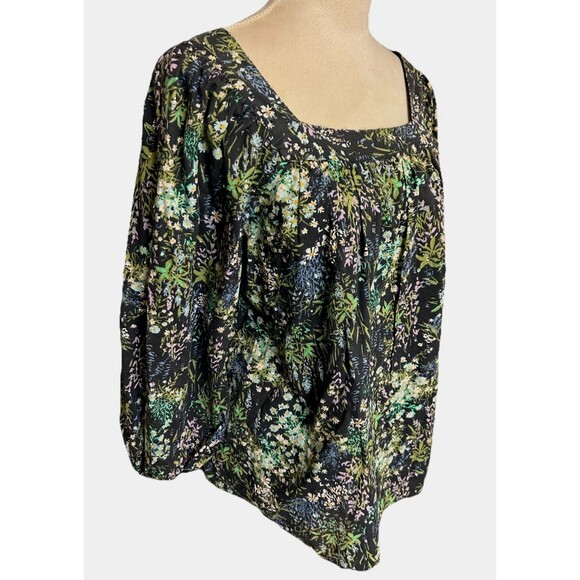 Lauren Conrad Size L Whimsical Peasant Boho Floral Print Square Neck Blouse - Picture 4 of 9